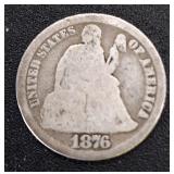 1876 CC Seated Liberty dime