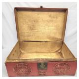 Anique Chinese leather clad trunk as found see pic