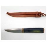 Fixed blade knife w sheath Finland signed