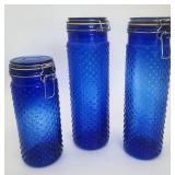 Cobalt blue hobnail canisters