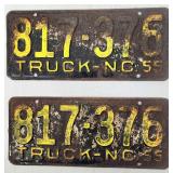 Rare matching 1955 NC truck license plates