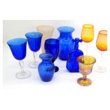 Lot colored glass stemware etc