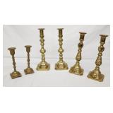 Lot vintage brass candlesticks