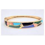 Unique designer 14k gold inlaid bangle bracelet