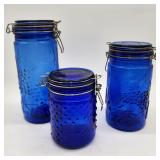 Blue glass canisters