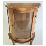 Small oak bowfront curio cabinet door locked