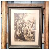 Antique framed religious engraving signes