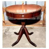 Vintage mahogany drum table 30'h x 28d