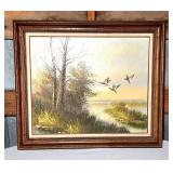Oil painting ducks in flight signed