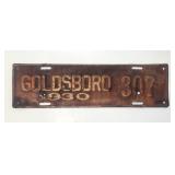 1930 Goldsboro North Carolina license plate