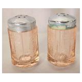 Pink glass salt and pepper shakers