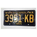 Near mint 1965 North Carolina license plate
