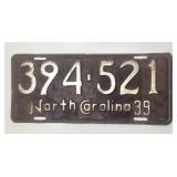 1939 North Carolina license plate