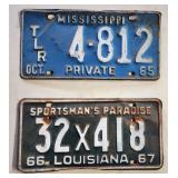 Loiisiana & Mississippi license plates