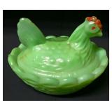 Mini green glass hen on nest