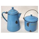 Antique enamelware coffee pot & pail