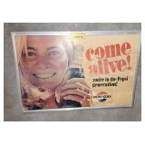 Vintage cardboard Pepsi sign in aluminum frame