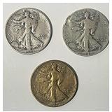 Three Walking Liberty half dollars