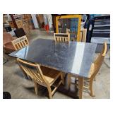 Oak & Stainless Top Kitchen Table & Chairs