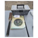 saw, chain weedeater blade, toolbox