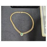 16" - 14K Gold Oval Emerald Necklace 47.3 grams
