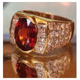 Mens Ring 18k with Mandarin Orange Garnet