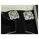 Large Blue Topaz, Sapphire & Diamond Earrings
