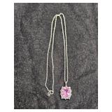 pink sapphire cushion cut necklace