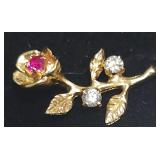 "ROSE" Pendant 14k yg. 2 Diamonds & 1 Ruby