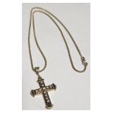 Enameled Cross Pendant & Chain 14k yg & Diamonds