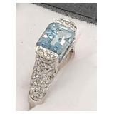 Aquamarine 80 Natural Diamonds 18K WG 5.2 grams