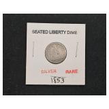 1853 RARE SILVER Seated Liberty Dime