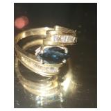 LADIES RING 14k yg Blue Sapphire & Diamonds