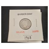 SILVER 1908 Rare Barber Dime