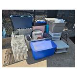 pile of bins, etc.