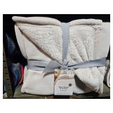 white / beige queen blanket