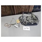 necklace, bag, die cast bus