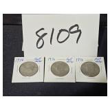 3 bi-centennial 1/2 dollars