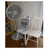 fan, heater, 2 chairs