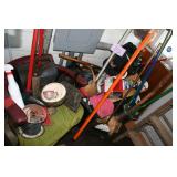Mops, Brooms, manual pole saw and tree pruner,