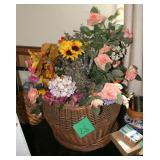 wicker basket, silk flowers