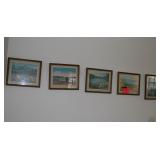 5 Vintage Framed Prints Scenic Prints
