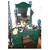 vintage green wooden vanity mirror