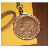 vintage 1964 Kennedy half-dollar coin pendant