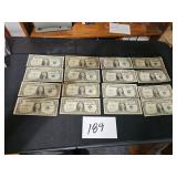 (9) - 1935 & (7) 1957 one dollar bills