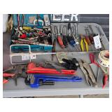 tools, tool box, pipe wrenches, drill bits