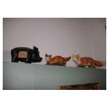 Pig statue and 2 fox statues