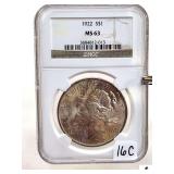 1922 PEACE S$1 COIN - (NGC MS 63)