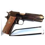 LLAMA 1911 PISTOL – 45 CAL. – SEMI-AUTO – CHECKERED WOOD GRIPS – GOOD CONDITION – DARK BLUING – BLUING GOOD – EXCELLENT CONDITION – S/N 715974