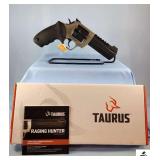 TAURUS RAGING HUNTER DOUBLE ACTION REVOLVER - .357 MAG - 5.12" BARREL - PICATINNY RAIL - RUBBER GRIP -  ADJUSTABLE REAR SIGHT - PORTED BARREL - IN BOX WITH LOCK AND BOOKS - S/N AED311621